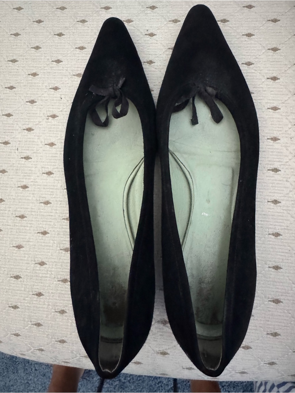 Prada Black Suede Pointed Toe Ballet Flats with Bow Accent